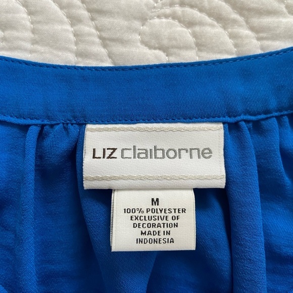 Liz Claiborne Blouse Size M 3/4 Sleeve Elasticized Waist Royal Blue Size M - Picture 2 of 8